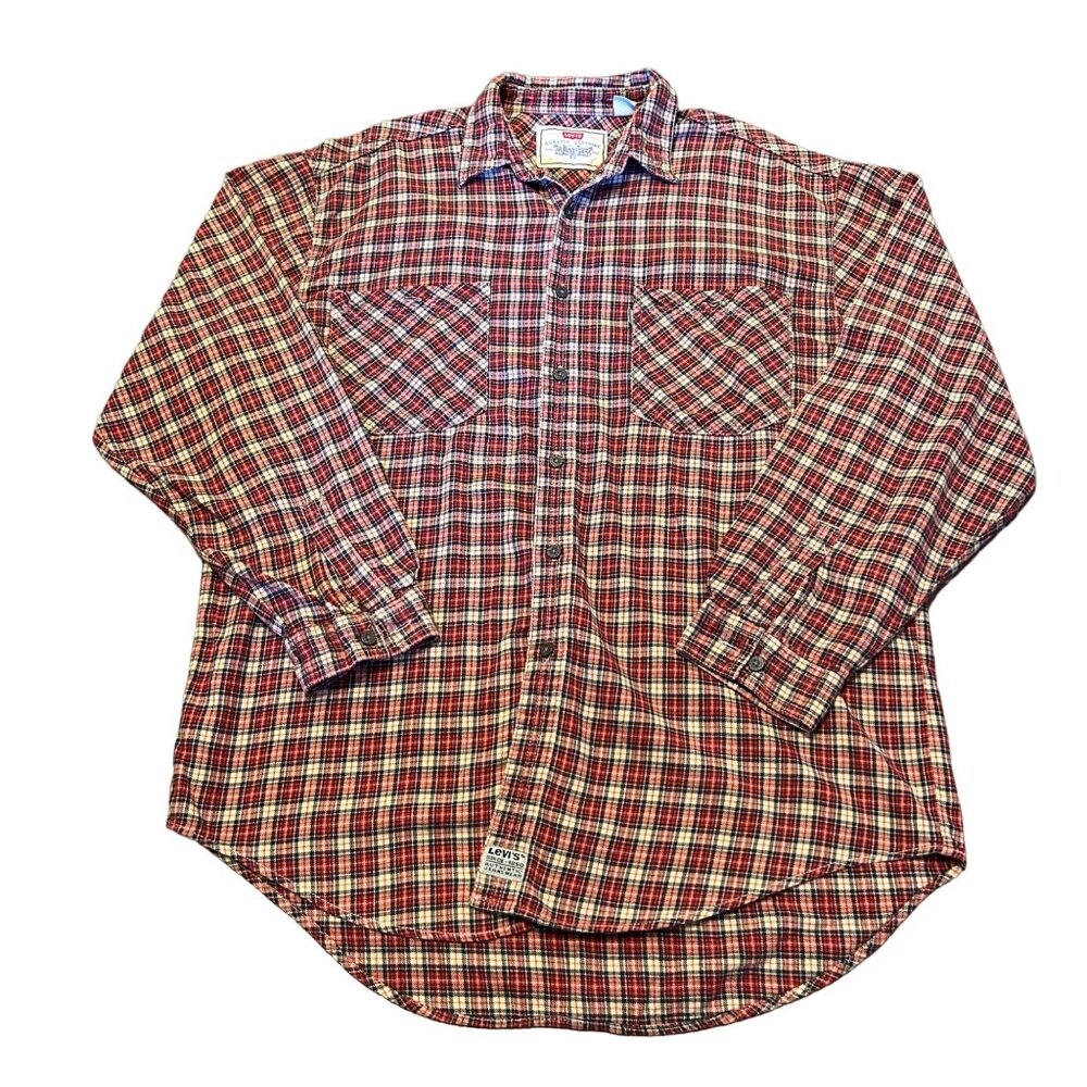 Vintage Levi’s Red & White Micro Plaid Flannel Grunge Button Up L